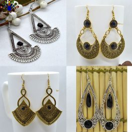 Combo of 4 Silver/Golden Stoned Long Drop Earrings For Women