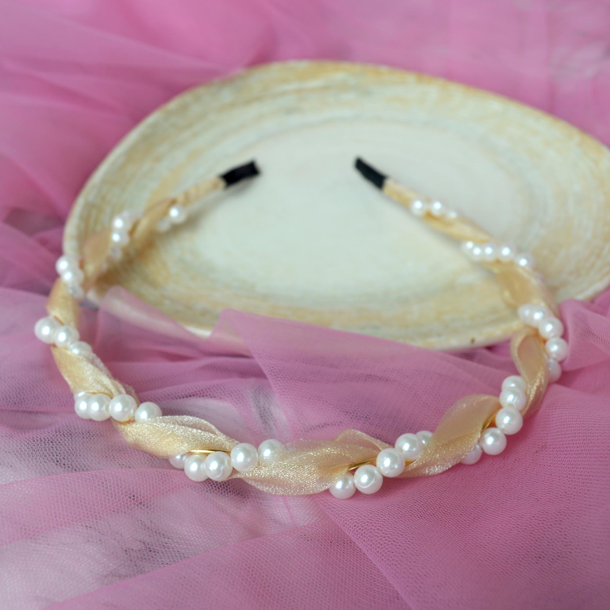 Jewels of Nepal Silk & Faux Pearl Twirled Cute Hairband for Girls - Image 2
