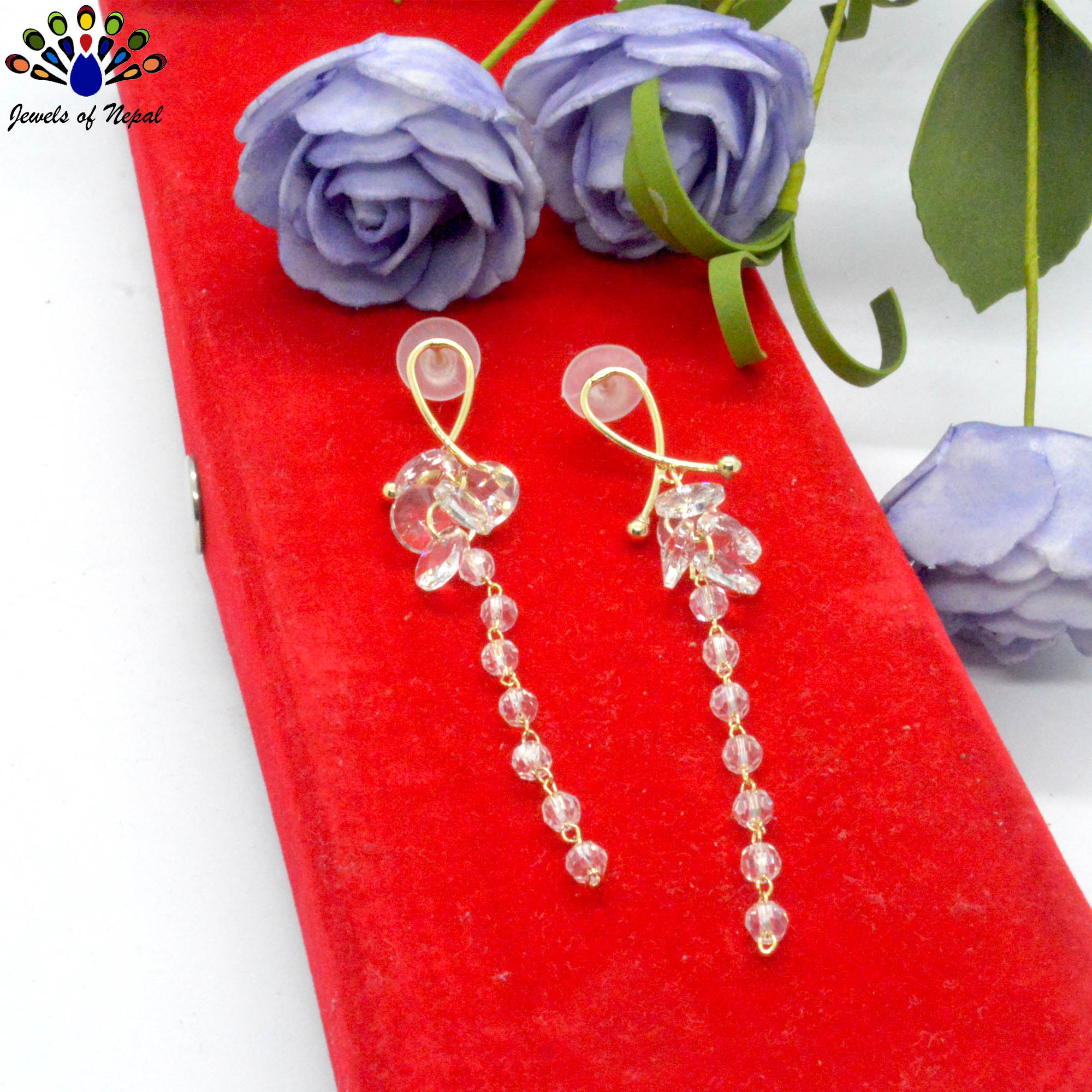 Stylish Clustered White Crystal S925 Earrings - Image 2