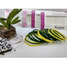 Green/Yellow Bangles And 5 Packets Of Tika Set