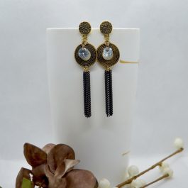 Golden/Black Stone Adorned Chain Tassel Earrings For Women