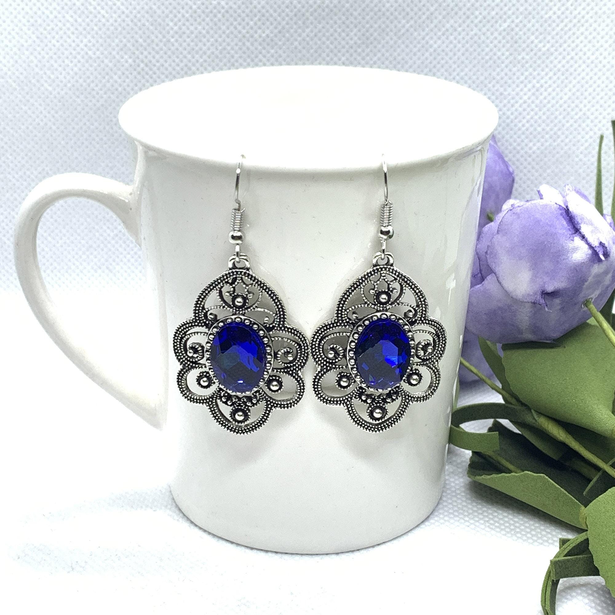 Silver/Black Self Patterned Drop Earrings For Women - Image 5