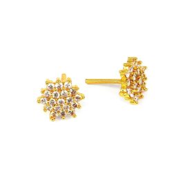 Faux Ruby / White Stone Gold Plated Thaka Ear Studs For Women