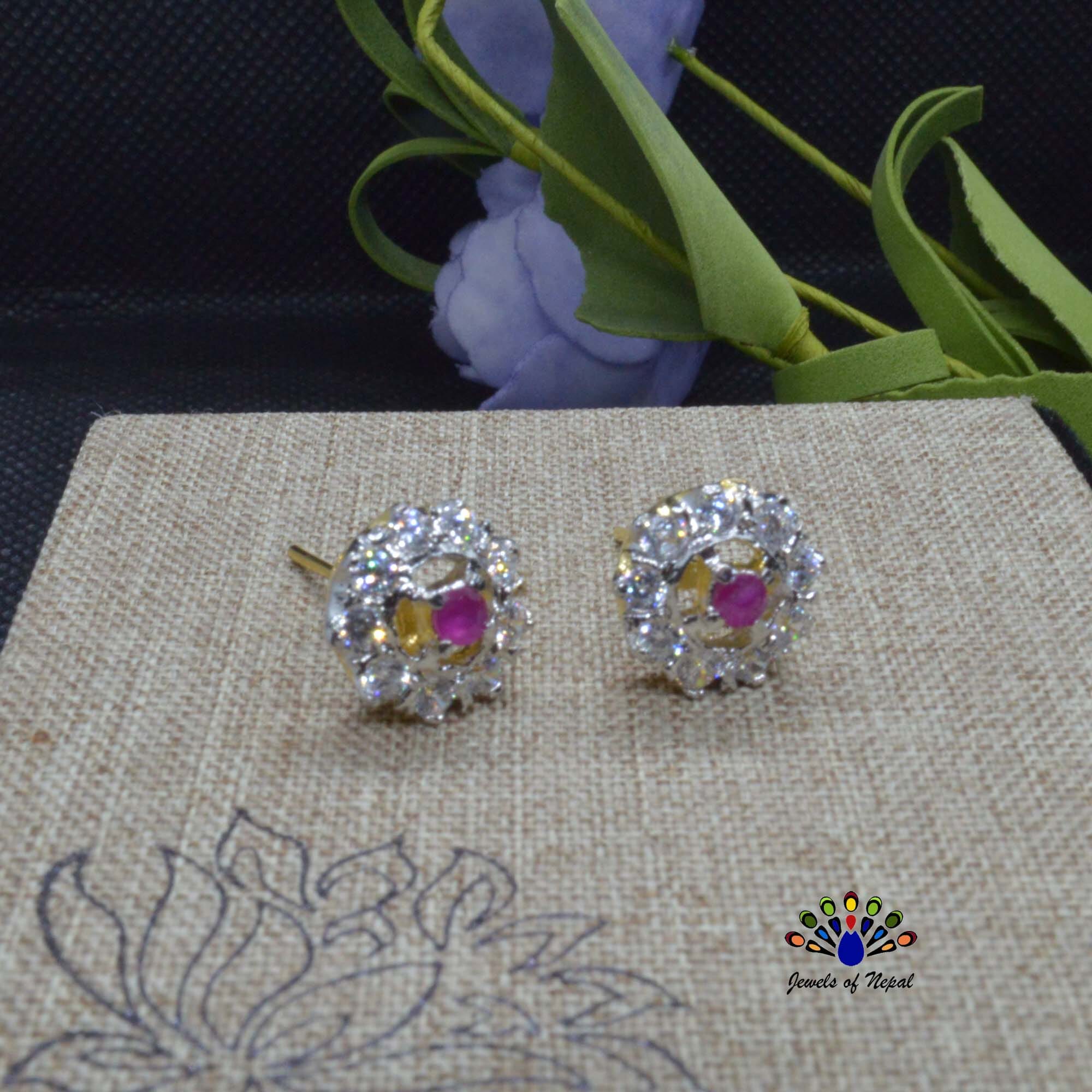 American Diamond Stone Embellished Thaka Style Ear Studs For Women