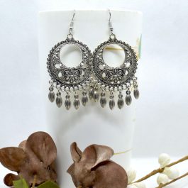 Silver Metal Encircled Dangle Earrings