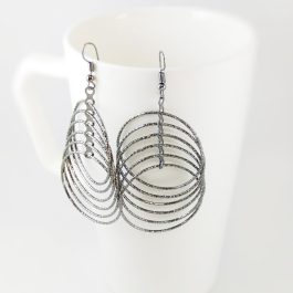 Dull Silver Tone Layered Rounds Metallic Danglers