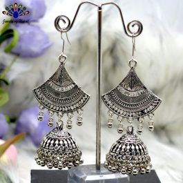 Silver Tribal Designed Pinjada Drop Earrings For Women