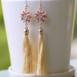 Beige Tassel Floral Design Earrings For Women