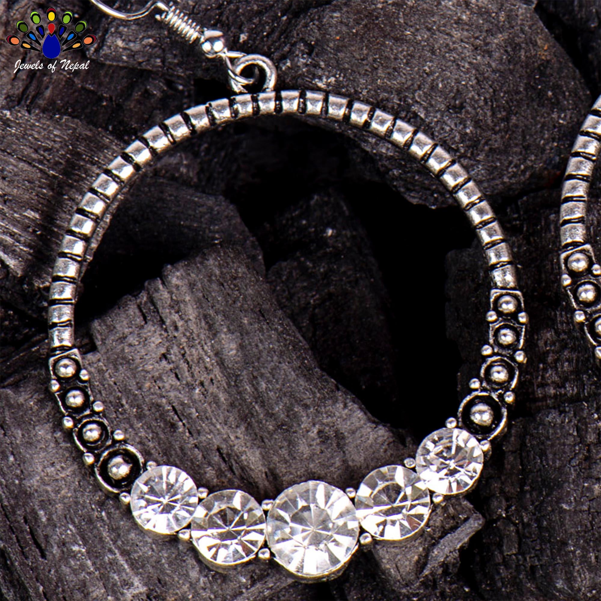 Golden/Silver Round Stone Studded Drop Earrings For Women- Jewels Of Nepal - Image 4