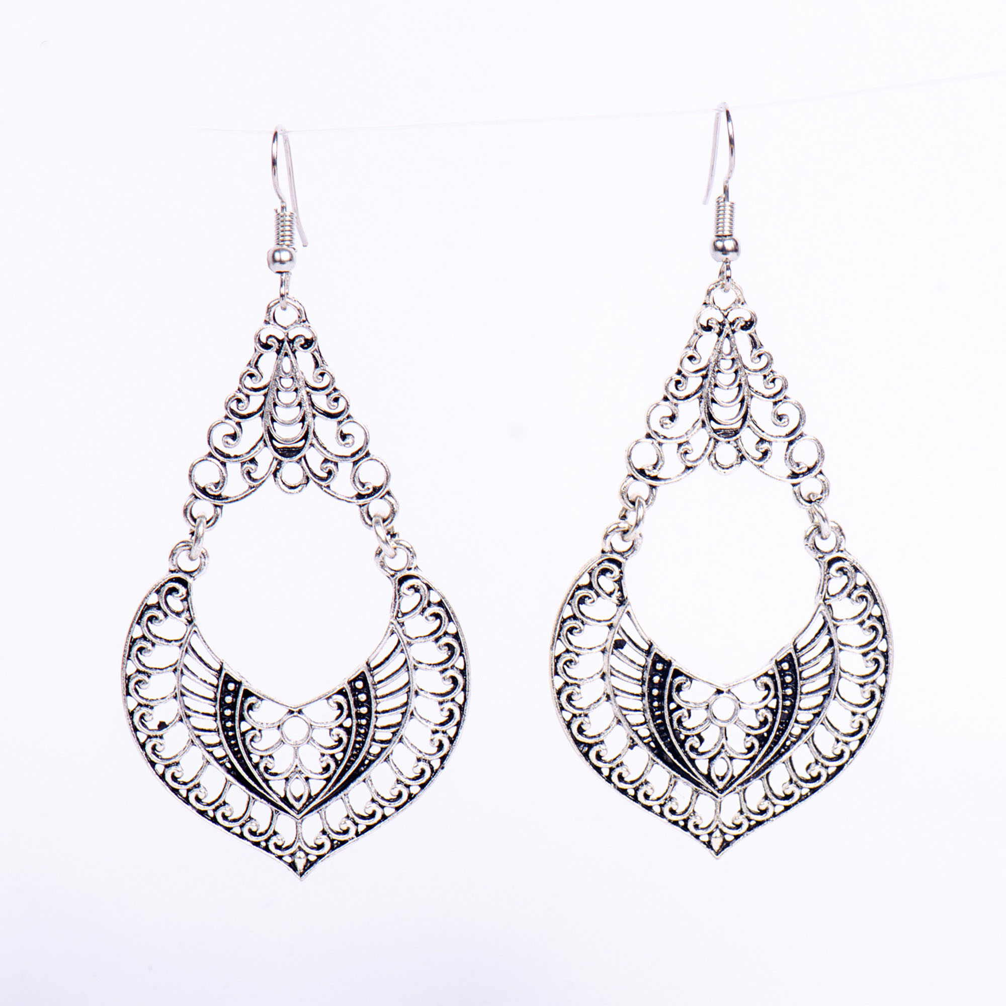 Jewels Of Nepal- Silver Cutout Patterned Drop Earrings For Women - Image 2