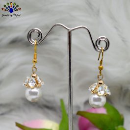 Jewels of Nepal Golden / White Faux Moti Drop Earrings For Women