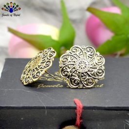 Golden Oxidized Toned Floral Designed Ear Studs For Women