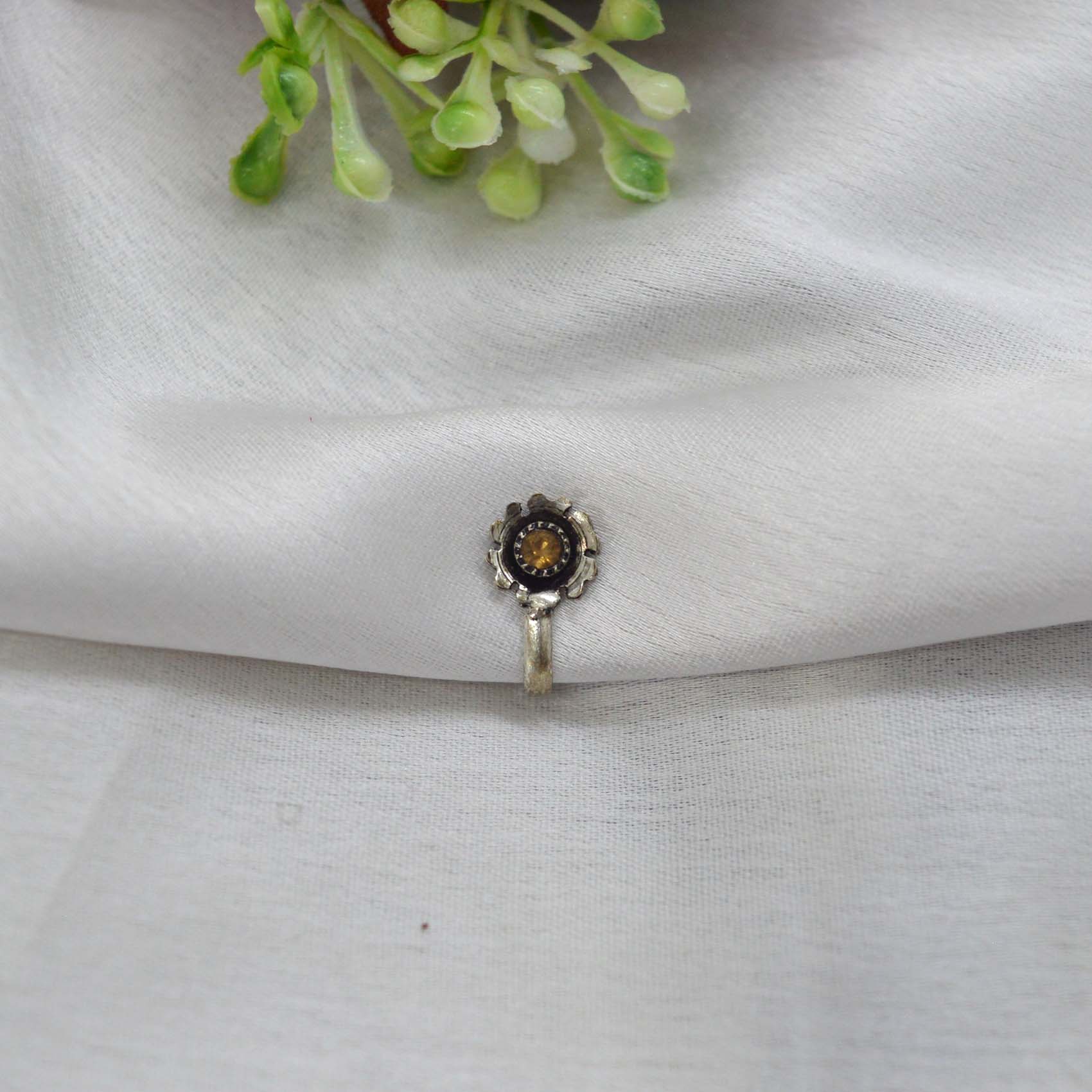 Oxidized Silver Toned Stone Clip on Nose Ring / Nathi/ Nathiya For Women- 1pc - Image 5