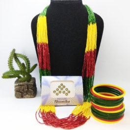 Pack Of Green/Red/Yellow Potey Mala And Green/Red Tika Packet With Free 18 Pieces Bangles Set