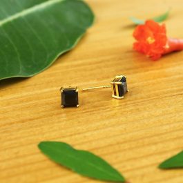 Square Single Stoned Gold Plated Stud Earring For Women