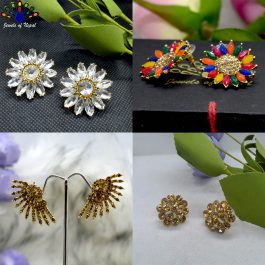Combo of Stone & Faux Moti Studded Ear Studs For Women- Bundle of 4 pairs