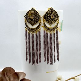 Golden/Coffee Brown Stylish Chain Tassel Earrings For Women