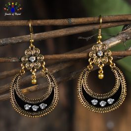 Antique Golden/Black Chandbali Designed Earrings - Jewels of Nepal