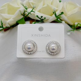 Jewels of Nepal S925 Elegant CZ Stones Studded Stylish Circular Ear Studs For Women