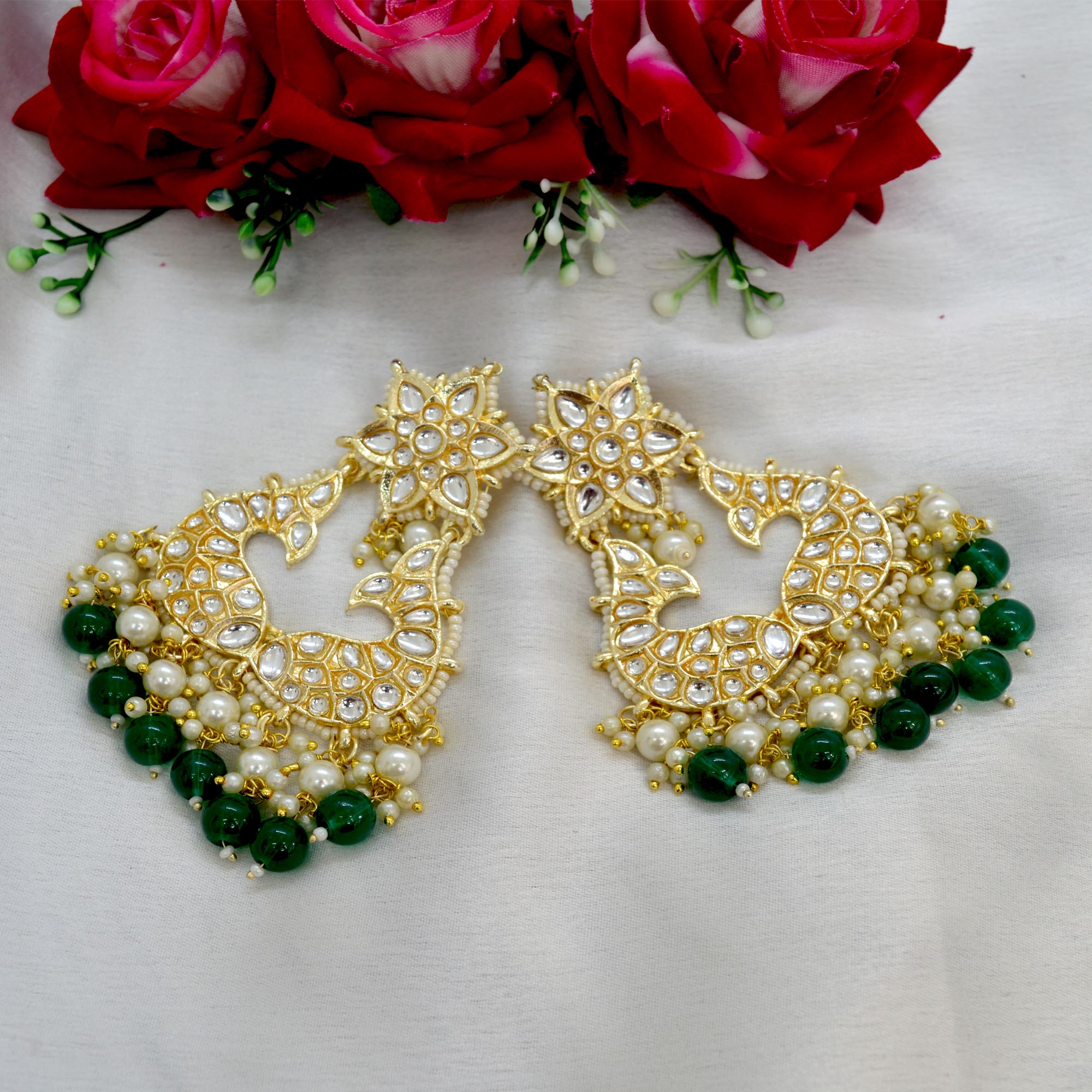 Jewels of Nepal Faux Moti & Beads Beaded Double Fish Designed Meenakari /Kundan Luxury Earrings For Women - Image 16