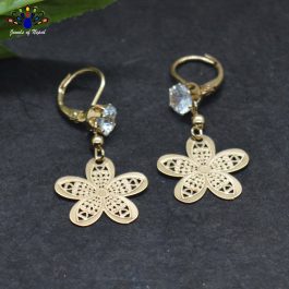 Golden Flower Drop Stoned Earrings - Jewels of Nepal