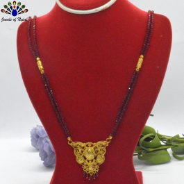Golden/Maroon Faux Crystal Beaded Long Mala Necklace
