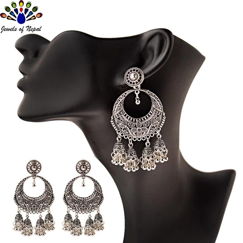 Vintage Boho Style Bell Tassel Earrings for Women- Jewels of Nepal - Image 5