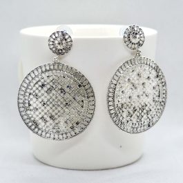 Rhinestones Studded Round Silver Tone Earrings For Women