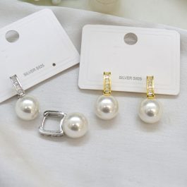 Jewels of Nepal S925 Gold-Silver Toned Round Stone Pearl  Drop Juli Small Hoop Earrings for Women