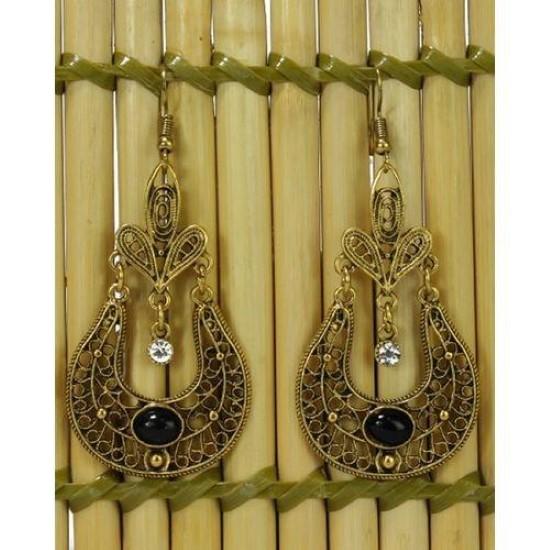 Golden Textured Earrings For Women-Jewels Of Nepal - Image 3