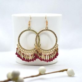 Golden Bohemian Style Round Tassel Drop Earrings For Women