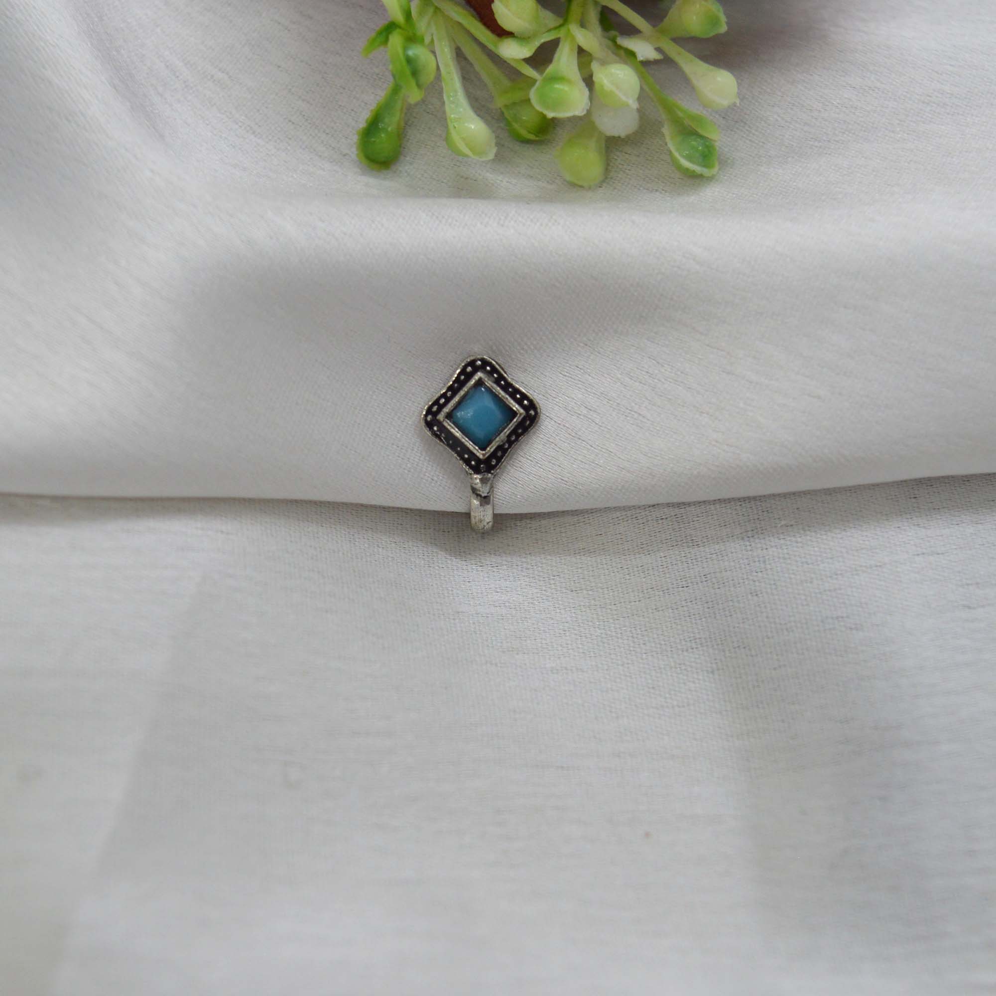 Oxidized Silver Toned Stone Clip on Nose Ring / Nathi/ Nathiya For Women- 1pc - Image 55