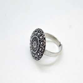 Jewels of Nepal Mirror Adorned Oxidized Adjustable Finger Ring For Women