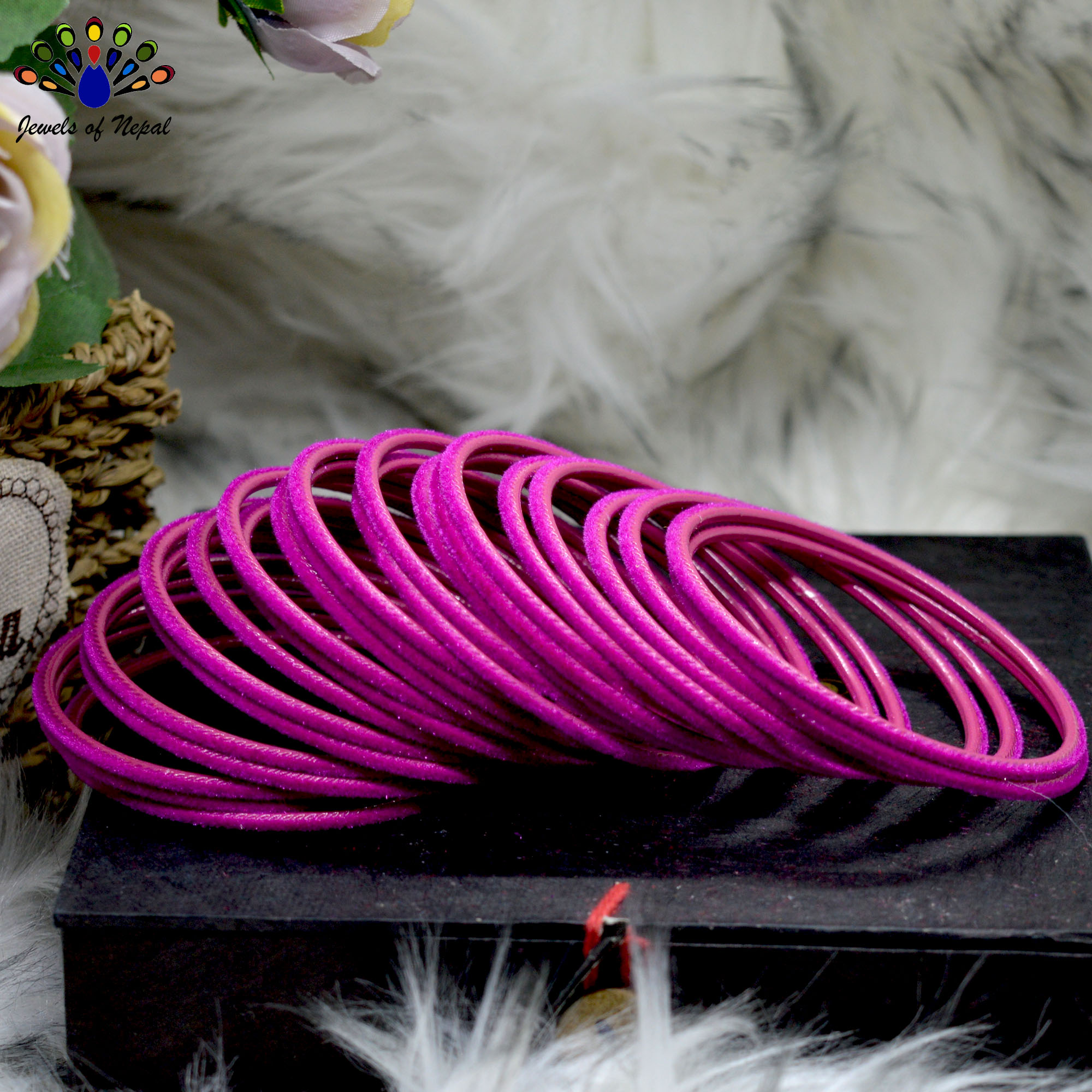 Fuchsia Pink Velvet Bangles For Women- 2 dozens (24pcs)
