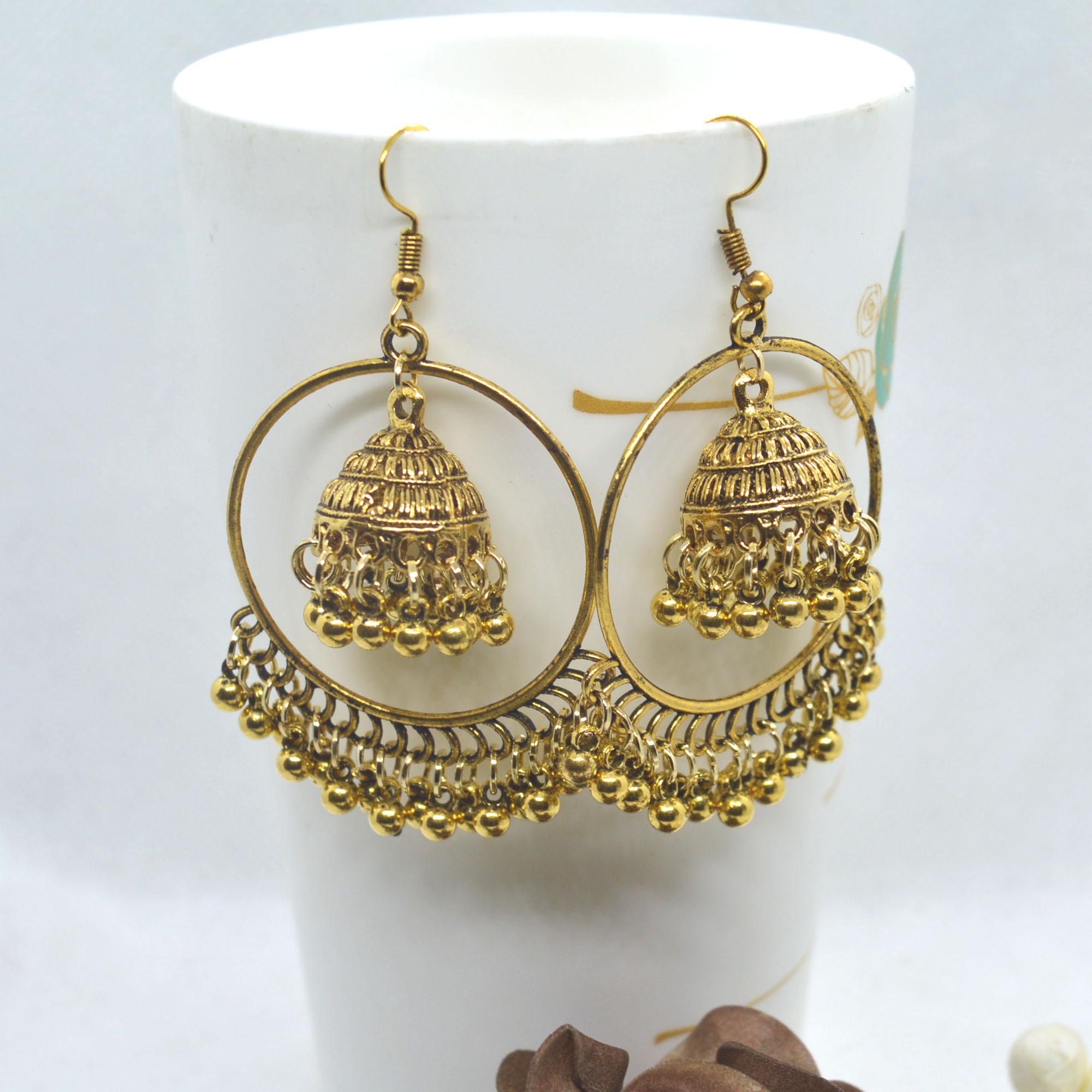 Golden/Silver Round Pinjada Drop Earrings For Women - Image 3