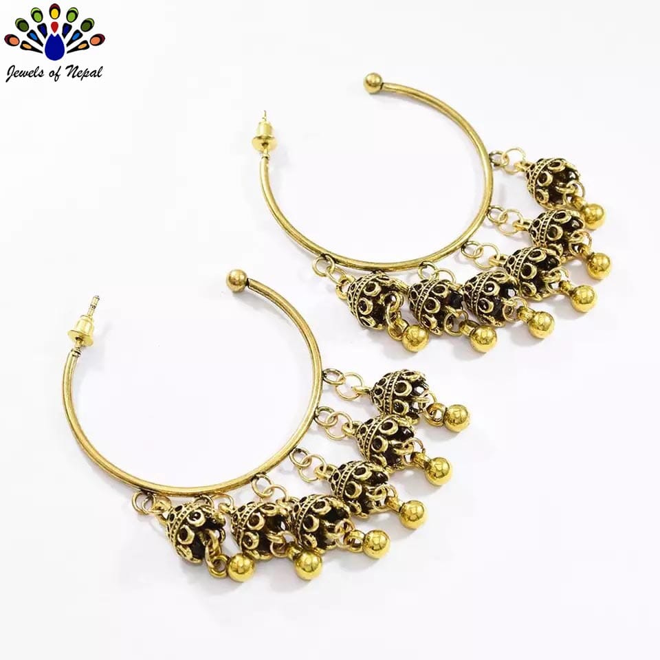 Golden/Silver Vintage Gypsy Jhumka Bell Tassels Earrings For Women