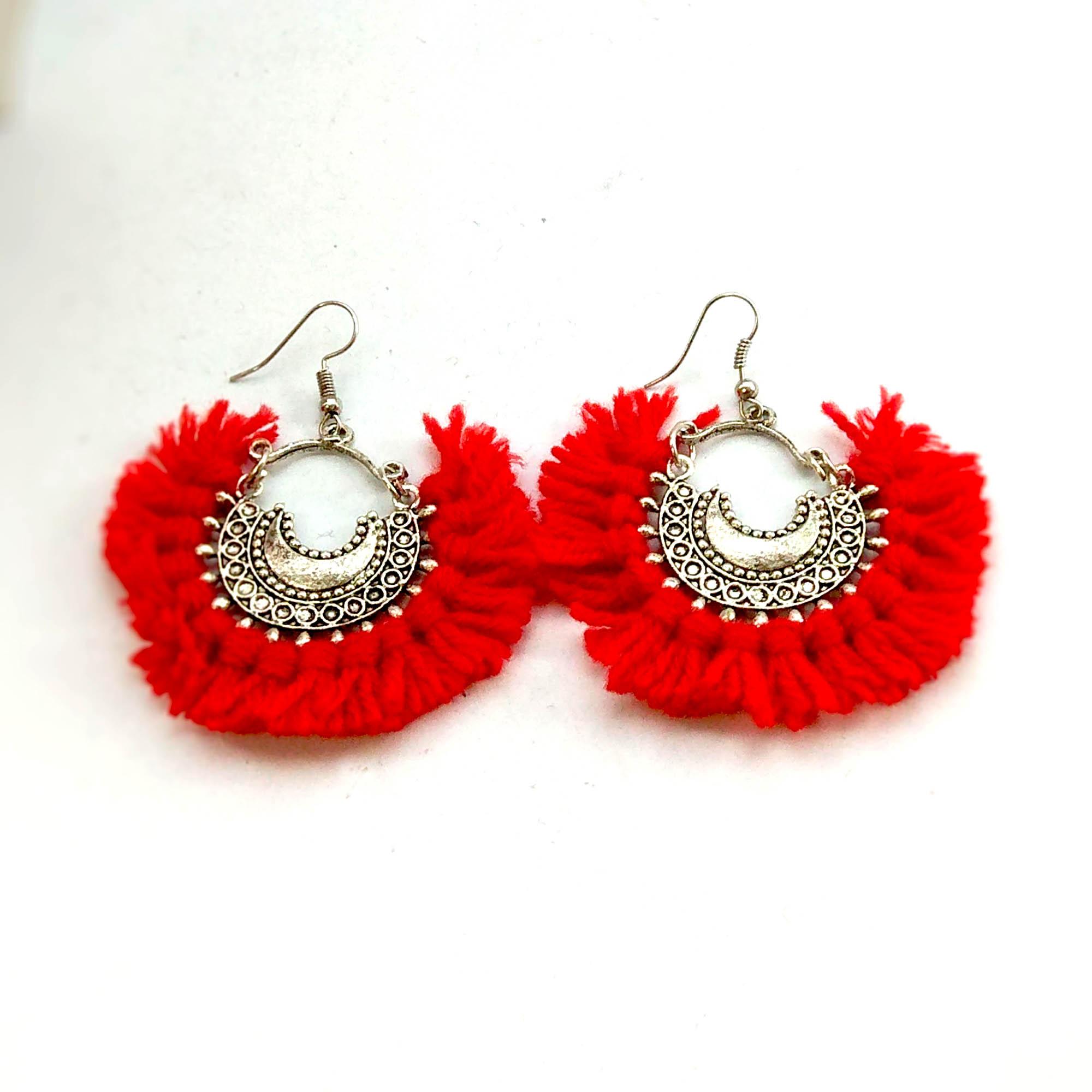 Silver Toned Woolen Tassel Danglers - Image 6