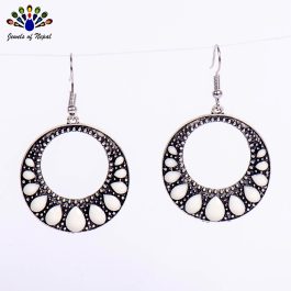 White/Silver Circular Dangling Earrings For Women