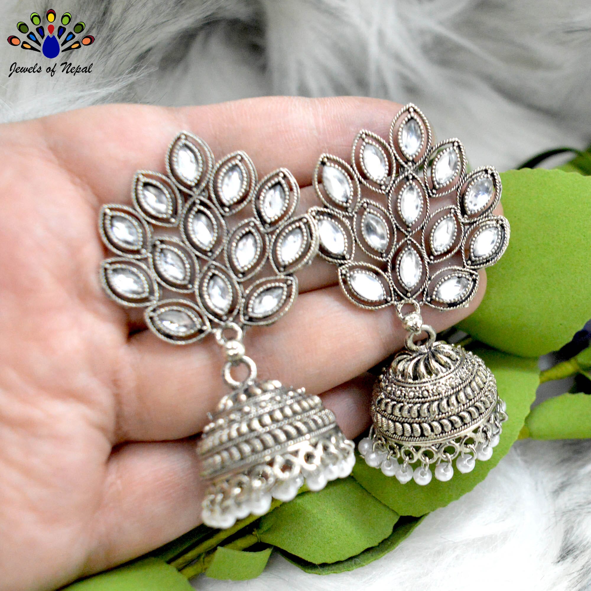 Silver Oxidized Toned Pinjada Earrings by Jewels of Nepal