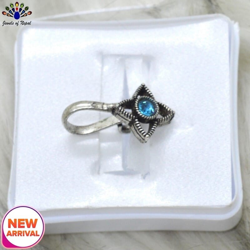 Oxidized Silver Toned Stone Clip on Nose Ring / Nathi/ Nathiya For Women- 1pc - Image 61