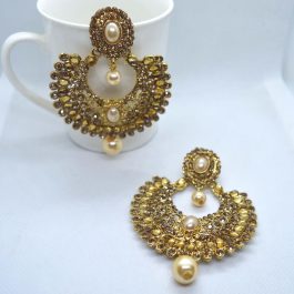 Golden Stone Studded Chandbali Designed Party Earrings For Women