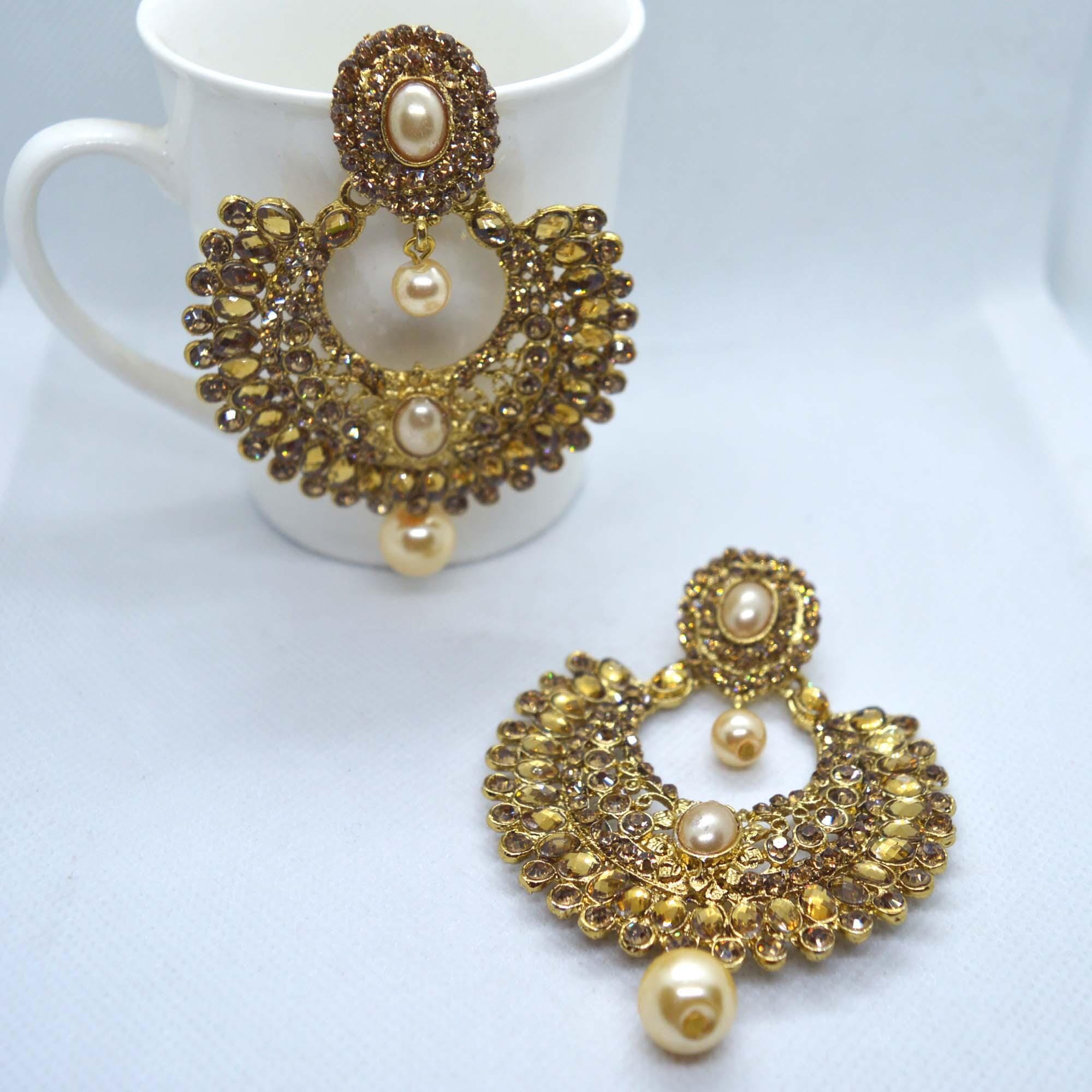 Golden Stone Studded Chandbali Designed Party Earrings For Women