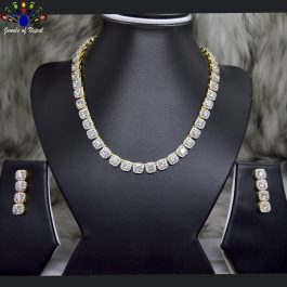 Jewels of Nepal American Diamond / Cubic Zirconia 5A Full Stone Studded Lined Necklace and Earrings Set for Women