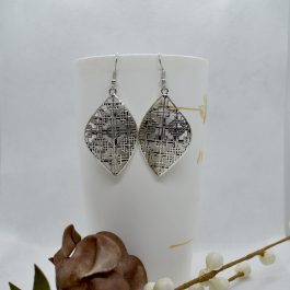 Silver Patterned Leaf Shaped Earrings For Women