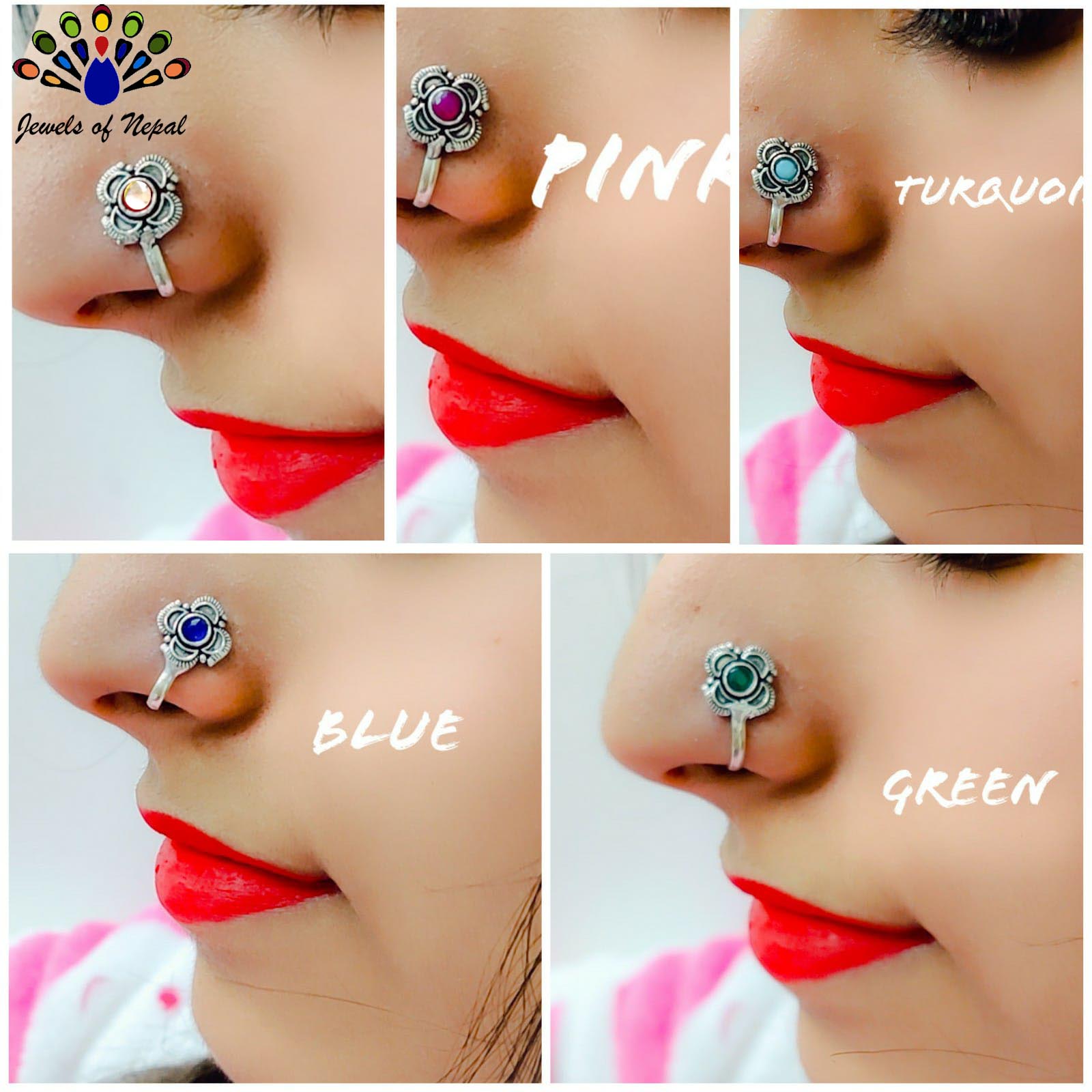 Oxidized Silver Toned Stone Clip on Nose Ring / Nathi/ Nathiya For Women- 1pc - Image 24