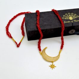 Jewels Of Nepal Gold Plated Crescent Moon Designed Hydro Crystal Mala / Necklace For Women