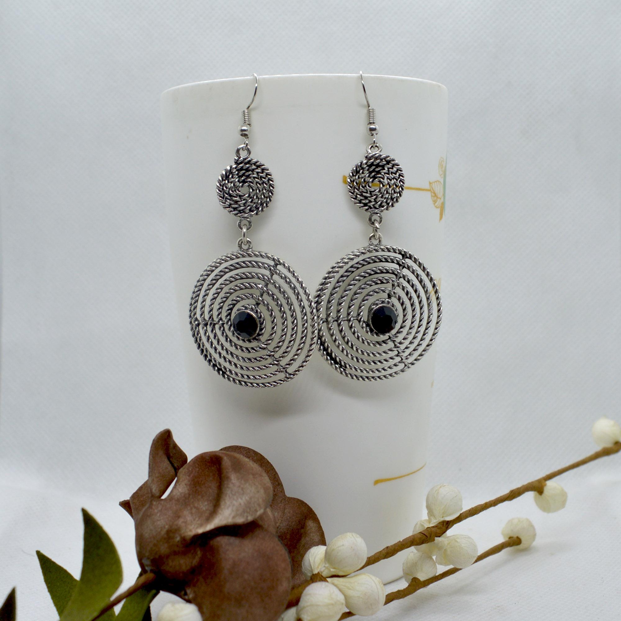 Silver/Golden Twisted Double Layered Dangle Earrings - Image 3