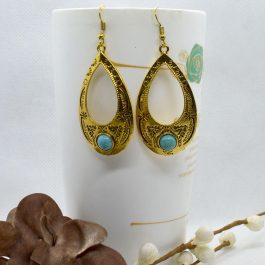 Golden/Blue Drop Designed Tibetan Style Dangling Earrings For Women