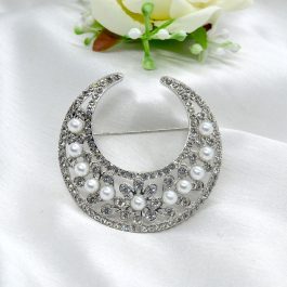 Jewels of Nepal Faux Pearl Studded Designer Crescent Moon Brooch for Women