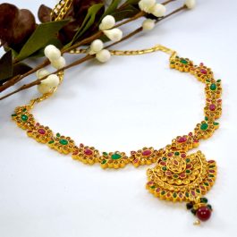 Red/Green Stones Studded Golden Plated Pendant Style Kammarbandh/Waist Chain For Women